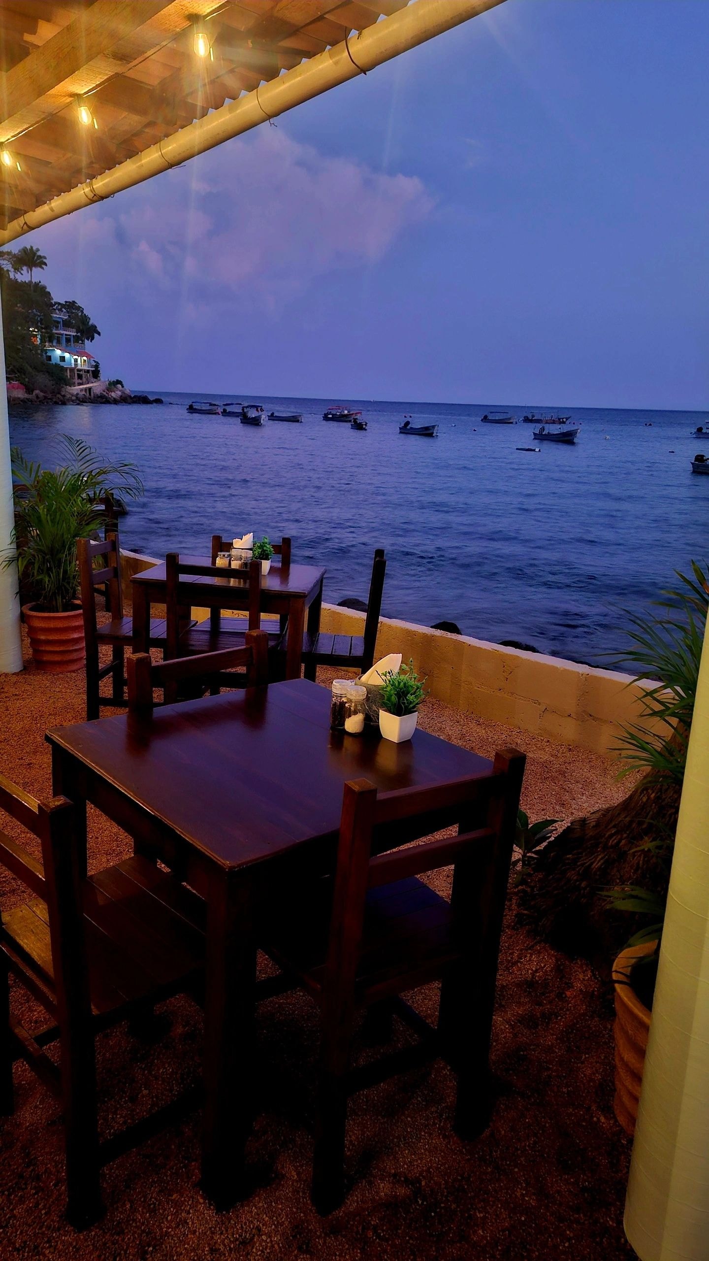 Twilight terrace dining at Cafe Bahia