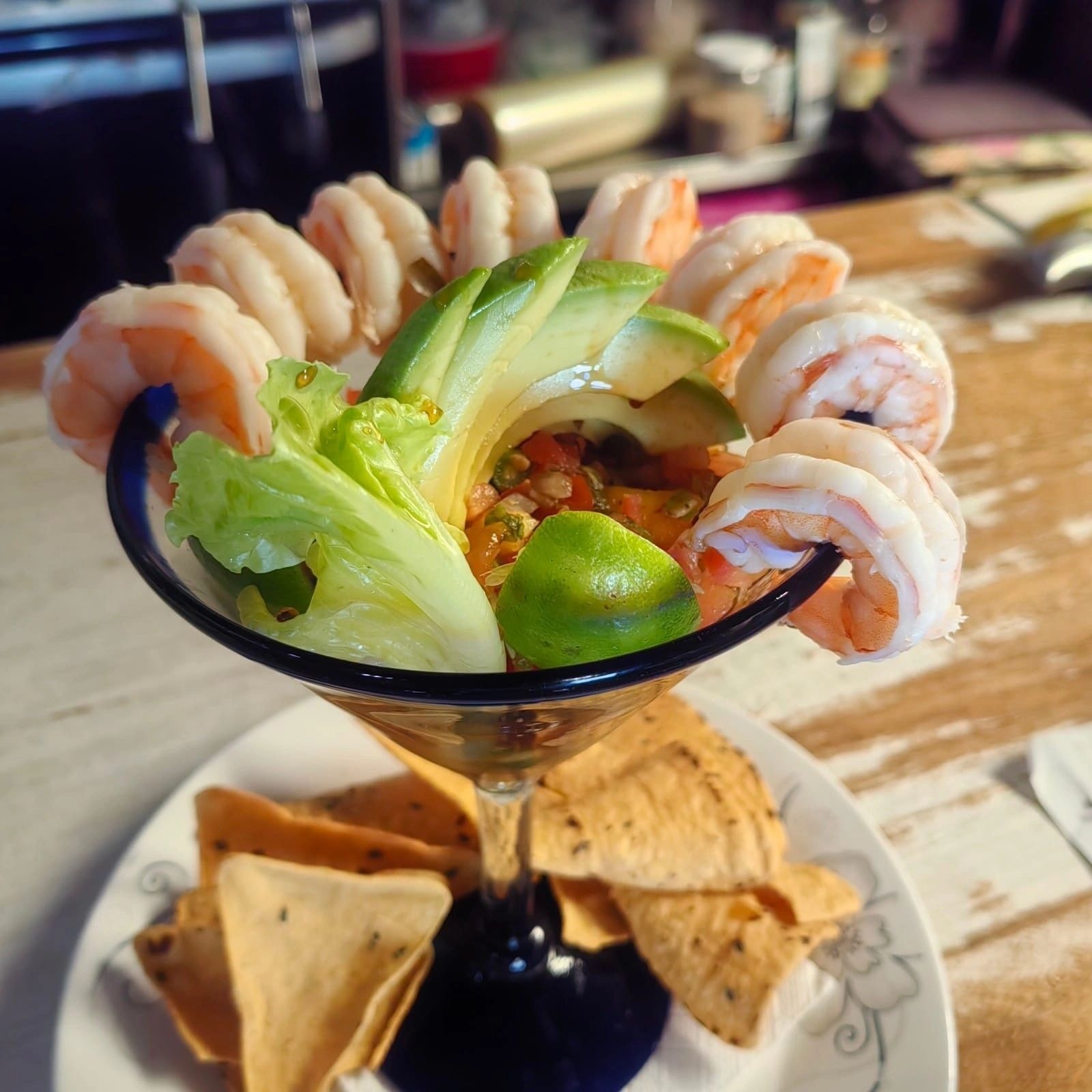 Sushi shrimp appetizer on wooden table