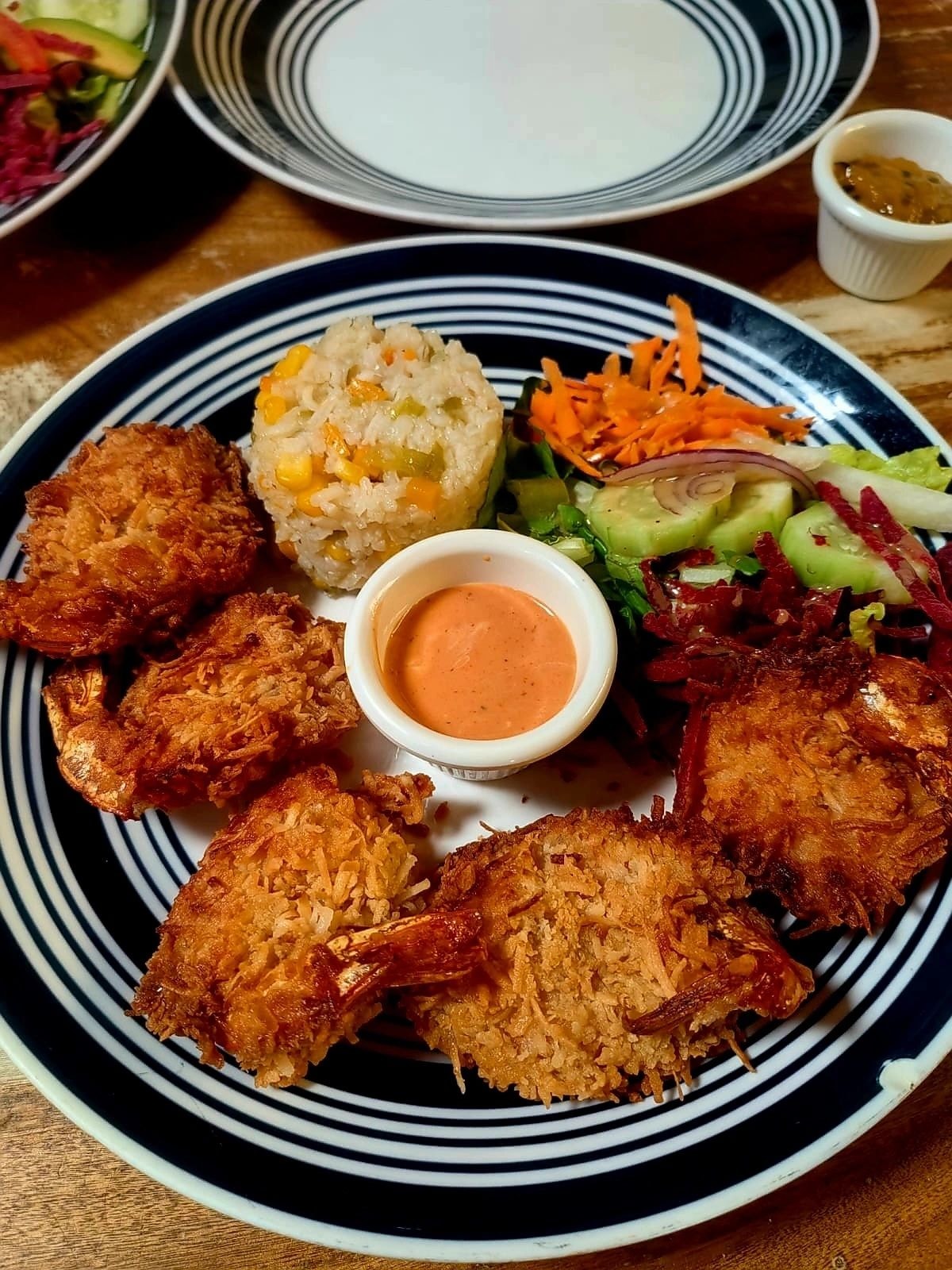Fried shrimp cakes Asian fusion plate